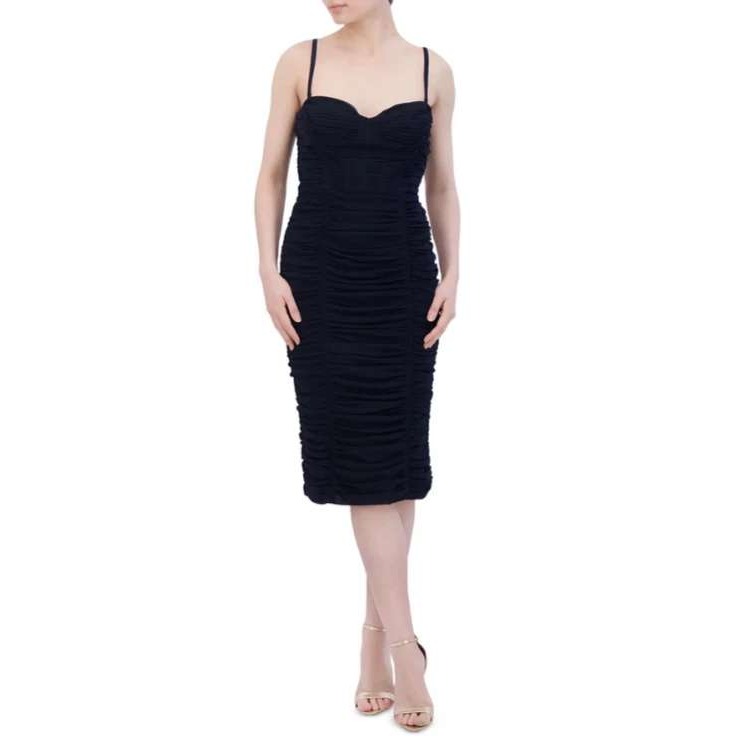 Bcbgmaxazria Shirred Bodycon Navy Dress Size 4